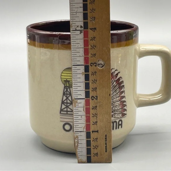 70s Oklahoma Souvenir Mug Native American Chief in a Headdress with  Oil Derrick - Picture 9 of 9